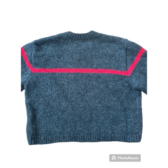 Lands’ End Retro Chunky Knit V neck sweater gray & red size XL - Picture 5 of 10